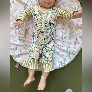Floral Striped Flare Leg Ruffle Boho Baby Romper 6 Months